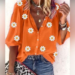 NWOT Floral Print Button Front Blouse, Casual 3/4 Sleeve